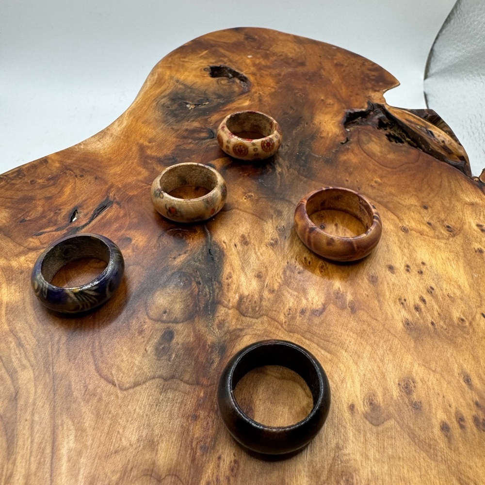 Set of 5‎ Natural Wood Rings NEW